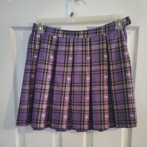Purple and Pink Plaid Pleated Skirt